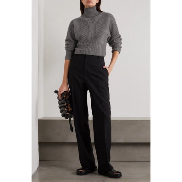 💕THEORY💕 Sculpted Knit Pullover Sweater Airy Wool Cashmere Grey Melange L NWT - Picture 6 of 16